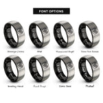 font options for inside engraving on black & gray spiral circle rings