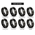 font options for inside engraving on black & silver spiral circle rings