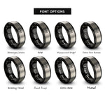 font options for inside engraving on black & grey spiral contours rings