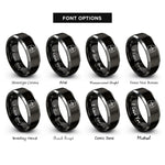font options for inside engraving on black & silver spiral contours rings