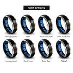 font options for inside engraving on black & blue & gray spiral core rings