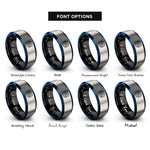 font options for inside engraving on black & blue & grey spiral core rings