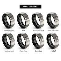 font options for inside engraving on black & silver spiral dots rings