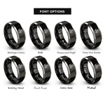 font options for inside engraving on black & grey spiral dots rings