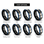 font options for inside engraving on black & blue & gray spiral galaxy rings