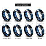 font options for inside engraving on blue & silver spiral galaxy rings
