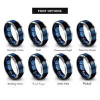 font options for inside engraving on blue & gray spiral galaxy rings