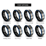 font options for inside engraving on black & blue & gray spiral galaxy dots rings
