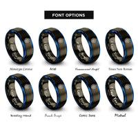 font options for inside engraving on gunmetal & blue spiral galaxy rings