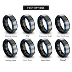 font options for inside engraving on black & blue & grey spiral goddess silhouette rings