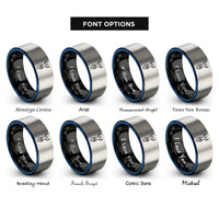 font options for inside engraving on black & blue & silver spiral goddess silhouette rings