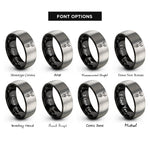 font options for inside engraving on black & grey spiral goddess silhouette rings