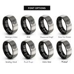 font options for inside engraving on black & silver spiral knot rings