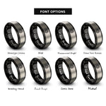 font options for inside engraving on black & silver spiral knot rings