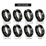 font options for inside engraving on black & silver spiral knot rings