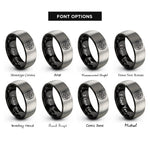 font options for inside engraving on black & gray spiral knot circle rings