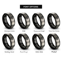 font options for inside engraving on black & grey spiral knot circle rings