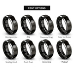 font options for inside engraving on black & grey spiral knot circle rings