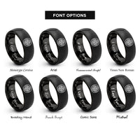 font options for inside engraving on black spiral knot circle rings
