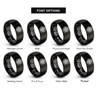 font options for inside engraving on black spiral knot circle rings