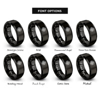 font options for inside engraving on black spiral knot circle rings