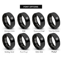 font options for inside engraving on black spiral knot circle rings