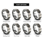 font options for inside engraving on gray spiral knot circle rings