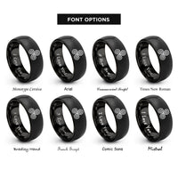 font options for inside engraving on black spiral knot triskele rings