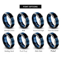 font options for inside engraving on blue & silver spiral lighthouse rings