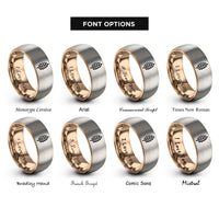 font options for inside engraving on rose gold & gray spiral potato rings