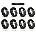 font options for inside engraving on black & silver spiral roots rings