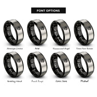 font options for inside engraving on black & grey spiral roots rings