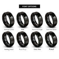 font options for inside engraving on black spiral roots rings
