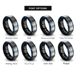 font options for inside engraving on black & blue & silver spiral shell rings