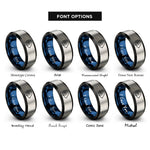 font options for inside engraving on black & blue & gray spiral shell rings