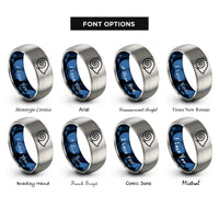 font options for inside engraving on blue & gray spiral shell rings