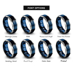 font options for inside engraving on blue & silver spiral shell rings