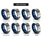 font options for inside engraving on blue & grey spiral shell rings