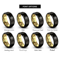 font options for inside engraving on black & gold spiral sun circle rings