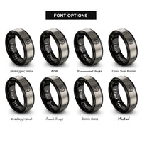 font options for inside engraving on black & silver spiral triskelion rings