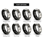 font options for inside engraving on black & silver spiral triskelion rings