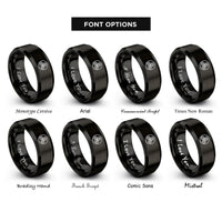 font options for inside engraving on black spiral triskelion circle rings