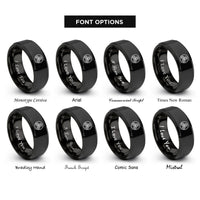 font options for inside engraving on black spiral triskelion circle rings