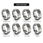 font options for inside engraving on gray spiral triskelion circle rings