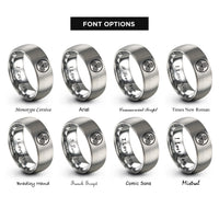 font options for inside engraving on gray spiral triskelion circle rings