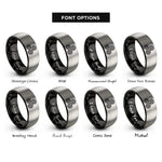 font options for inside engraving on black & gray spiral triskelion knot rings