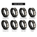 font options for inside engraving on black & gray spiral triskelion knot rings