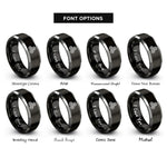 font options for inside engraving on black & silver spiral triskelion knot rings