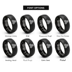 font options for inside engraving on black spiral triskelion knot rings
