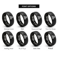 font options for inside engraving on black spiral triskelion knot rings